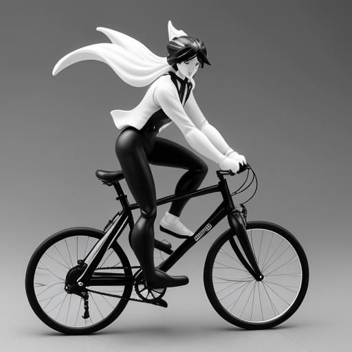 Style: Black and white Manhwa
Number of Frames: 1
Action: A figure riding a bike