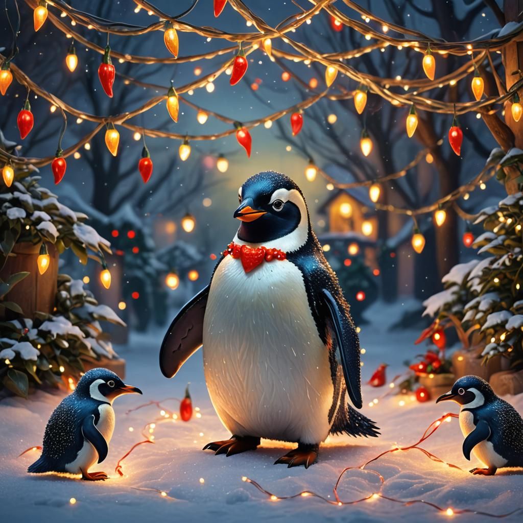 Penguin with Chili Pepper in a Winter Wonderland