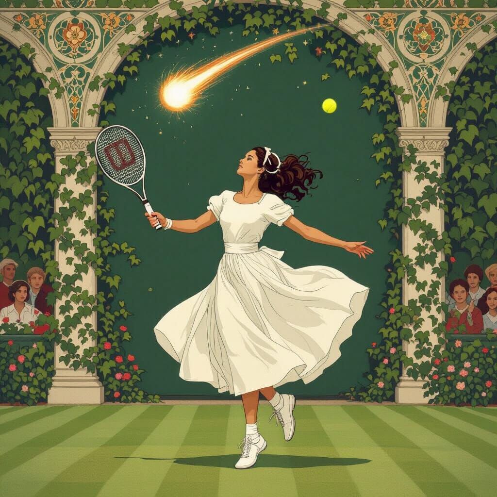 Tennis Player in Timeless Elegance, Art Nouveau Style