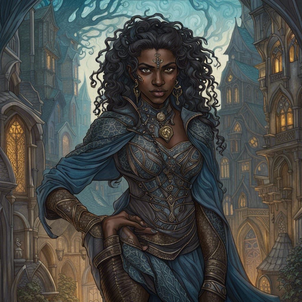 Ornate Portrait of a Dark-Skinned Female Rogue