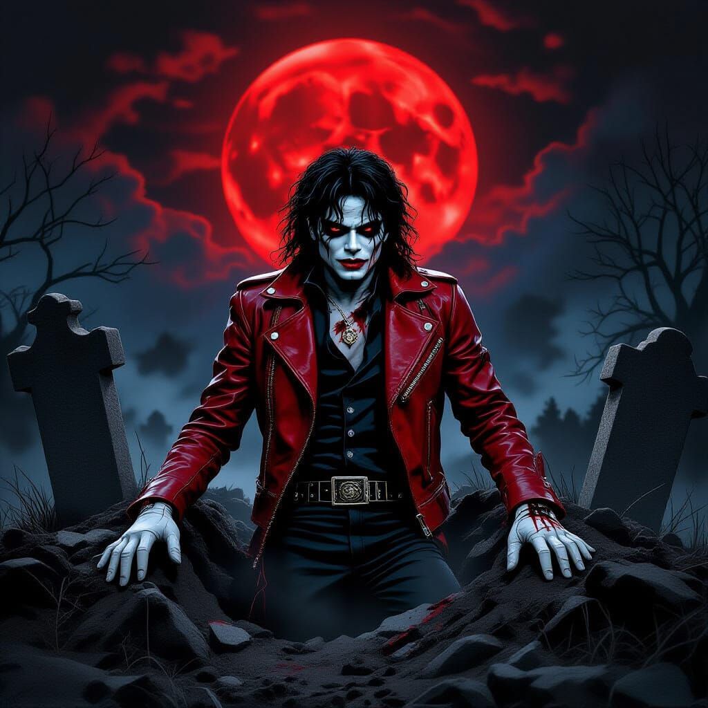 Zombie Rising Under Blood Moon, in Dark Etching Style