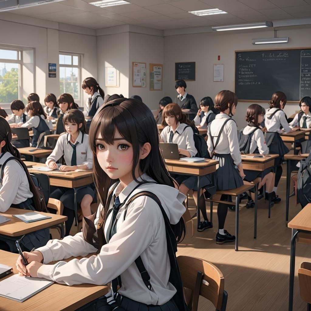 Classroom Scene in Anime Style 3D Rendering