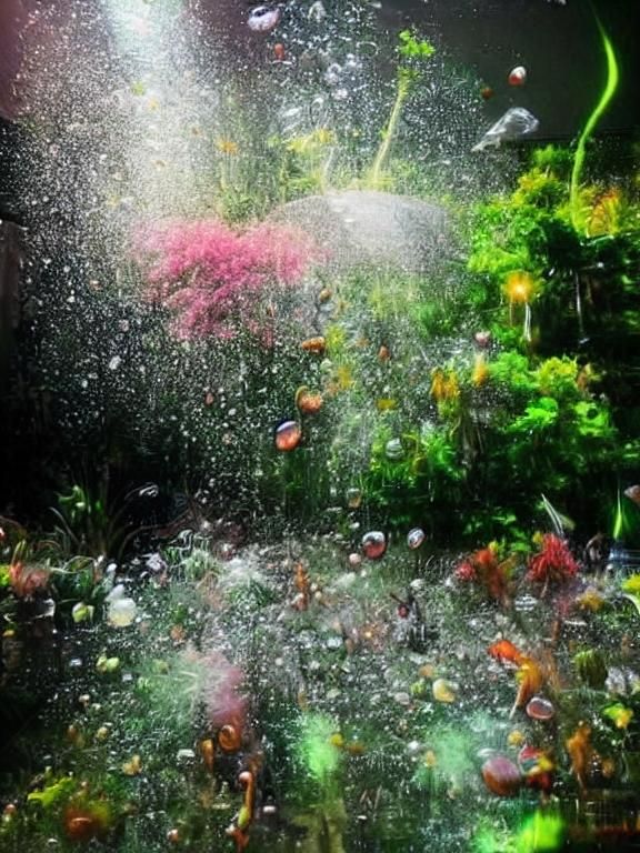 Dynamic Interconnected Life Forms Dancing in the Rain