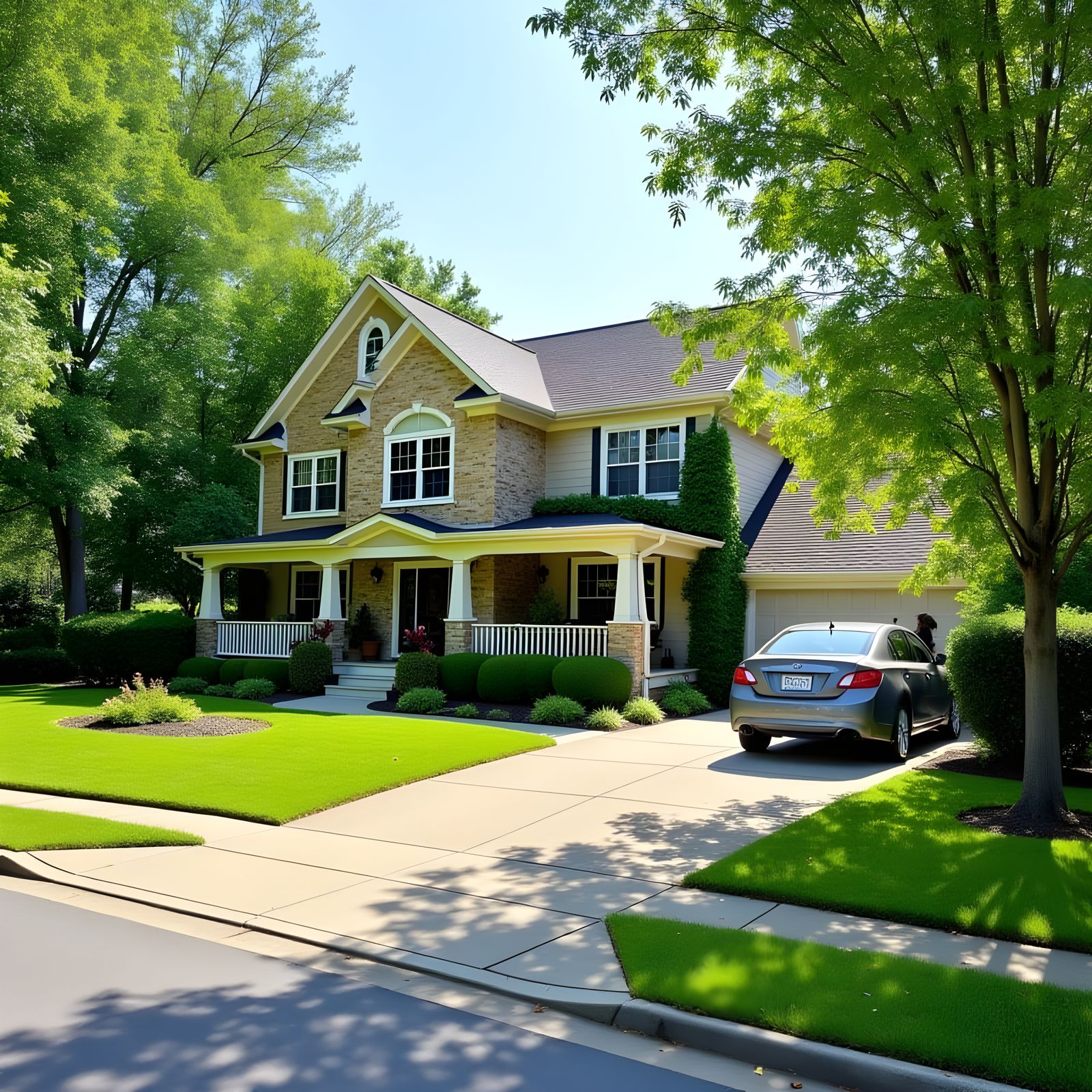 Charming Suburban House in Sunny Daylight