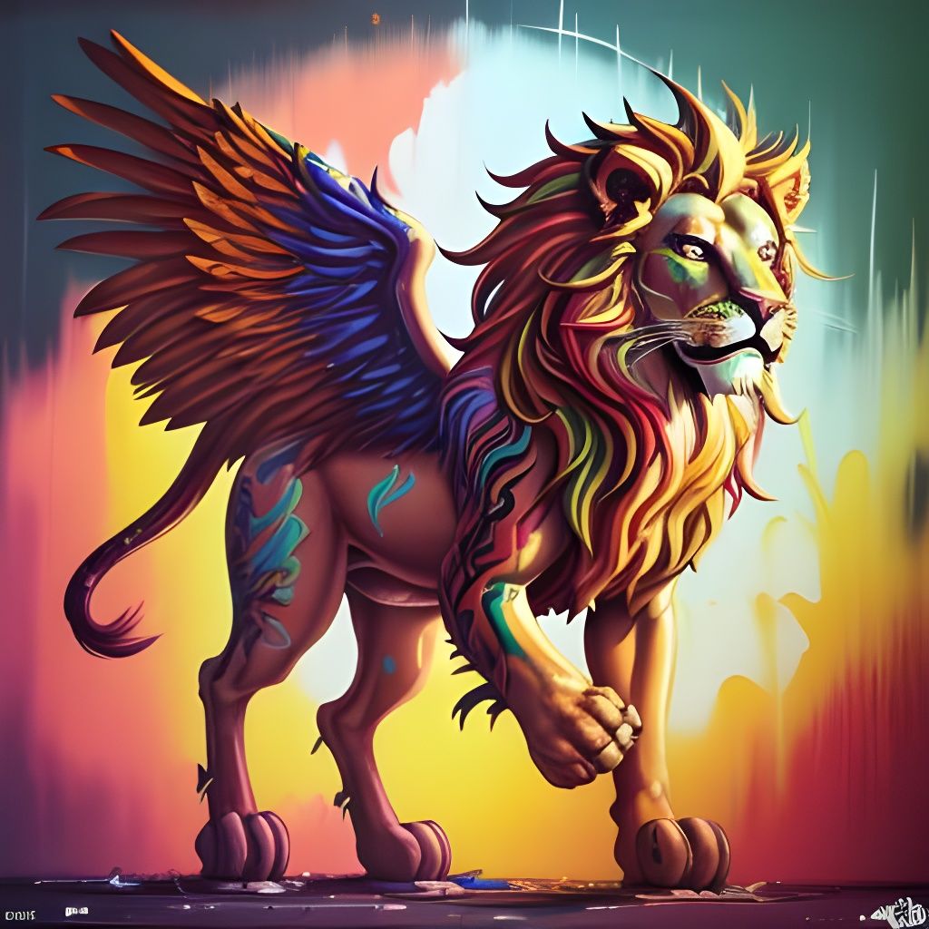 Winged Lion Graffiti Art in Polychromatic Style