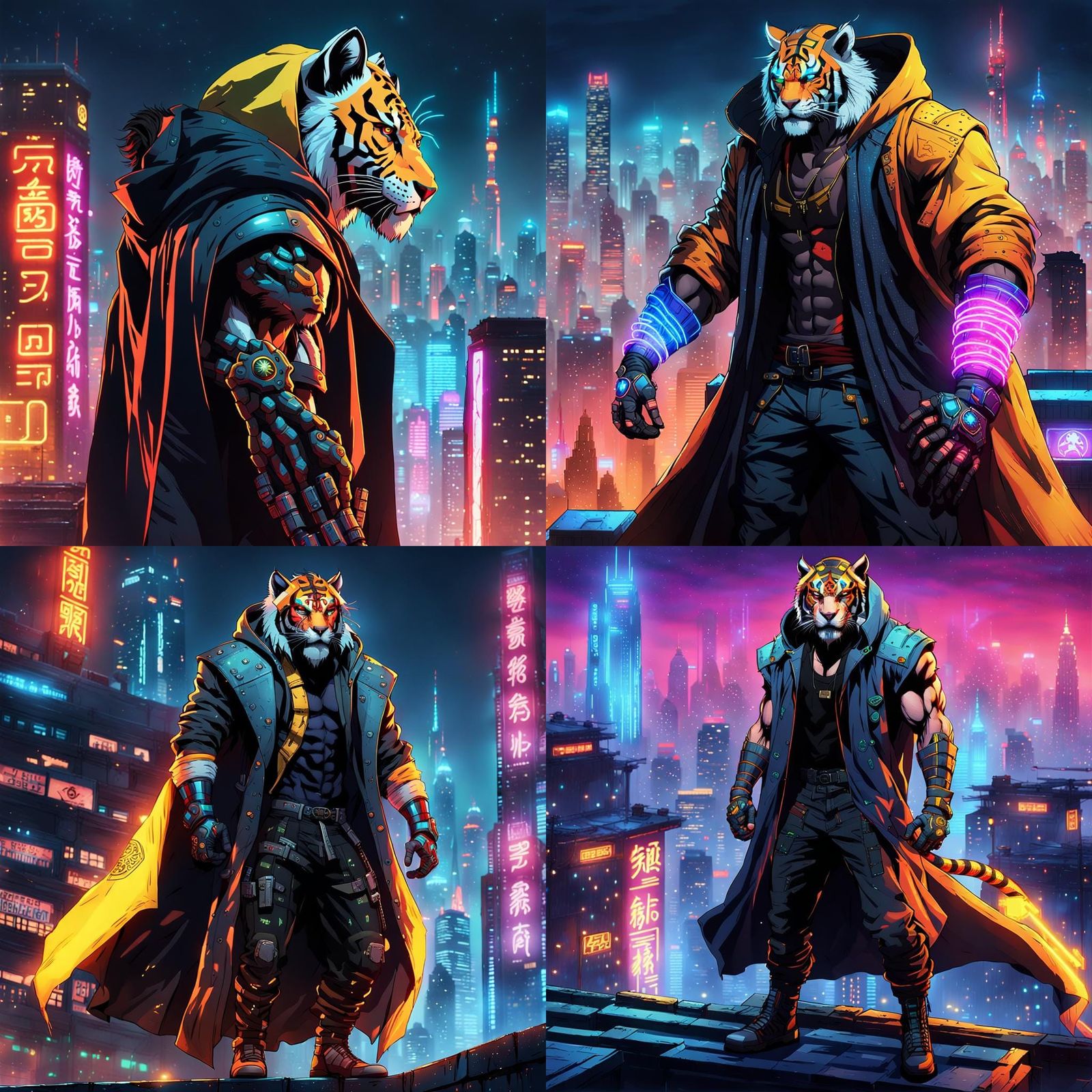 Cyberpunk Tiger Man on Rooftop