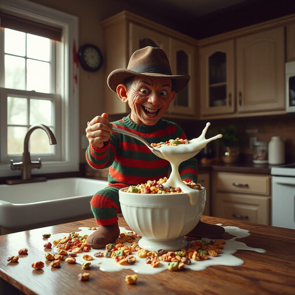 Freddy's Whimsical Breakfast in a Haunted Kitchen