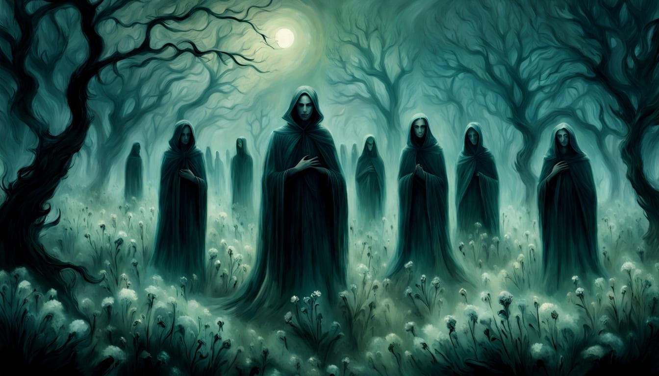 Spectral Figures Amidst Ghastly Green Bloom, Gothic Digital ...