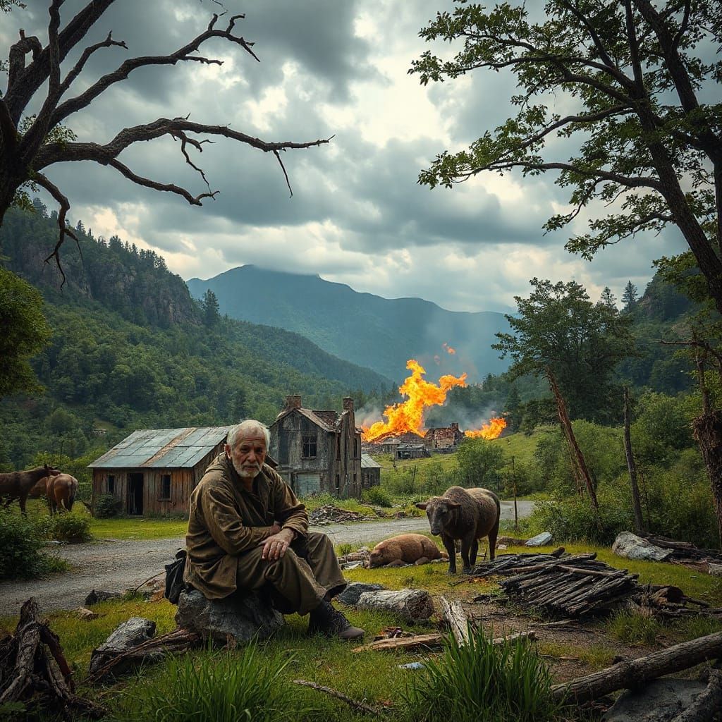 Post-Apocalyptic Overgrown Valley with Abandoned Village