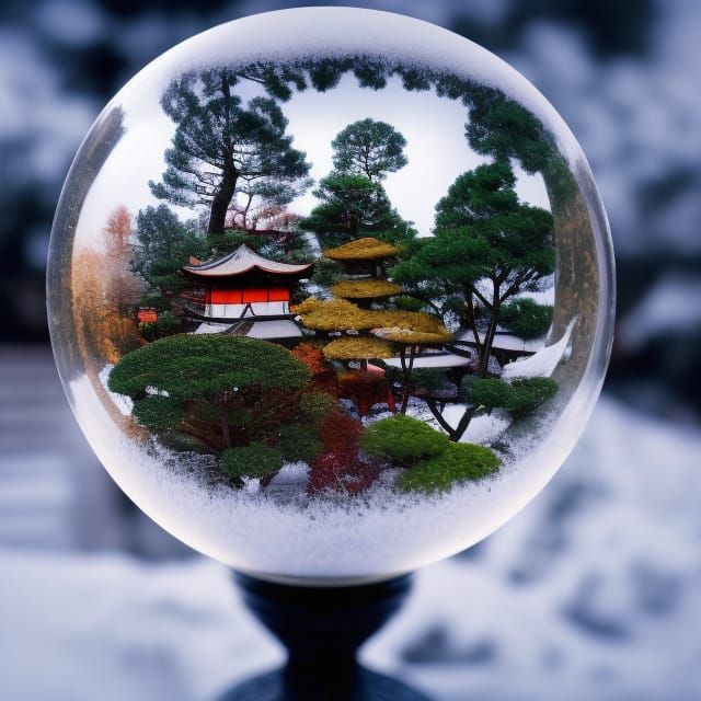 Winter Japanese Garden in Glass Globe