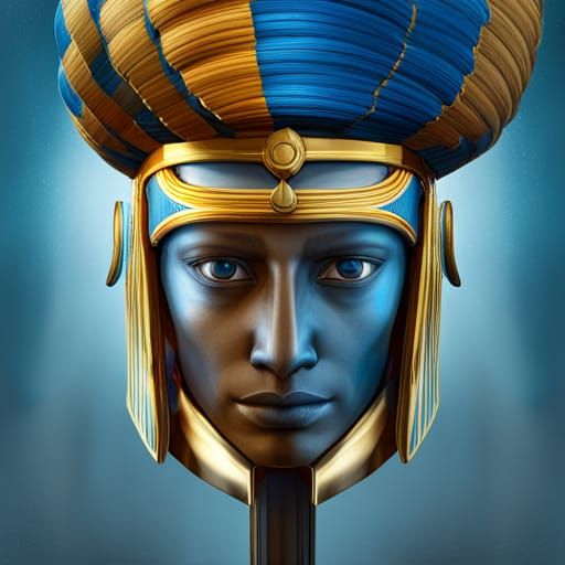 Egyptian God Horus in Blue and Gold Armor