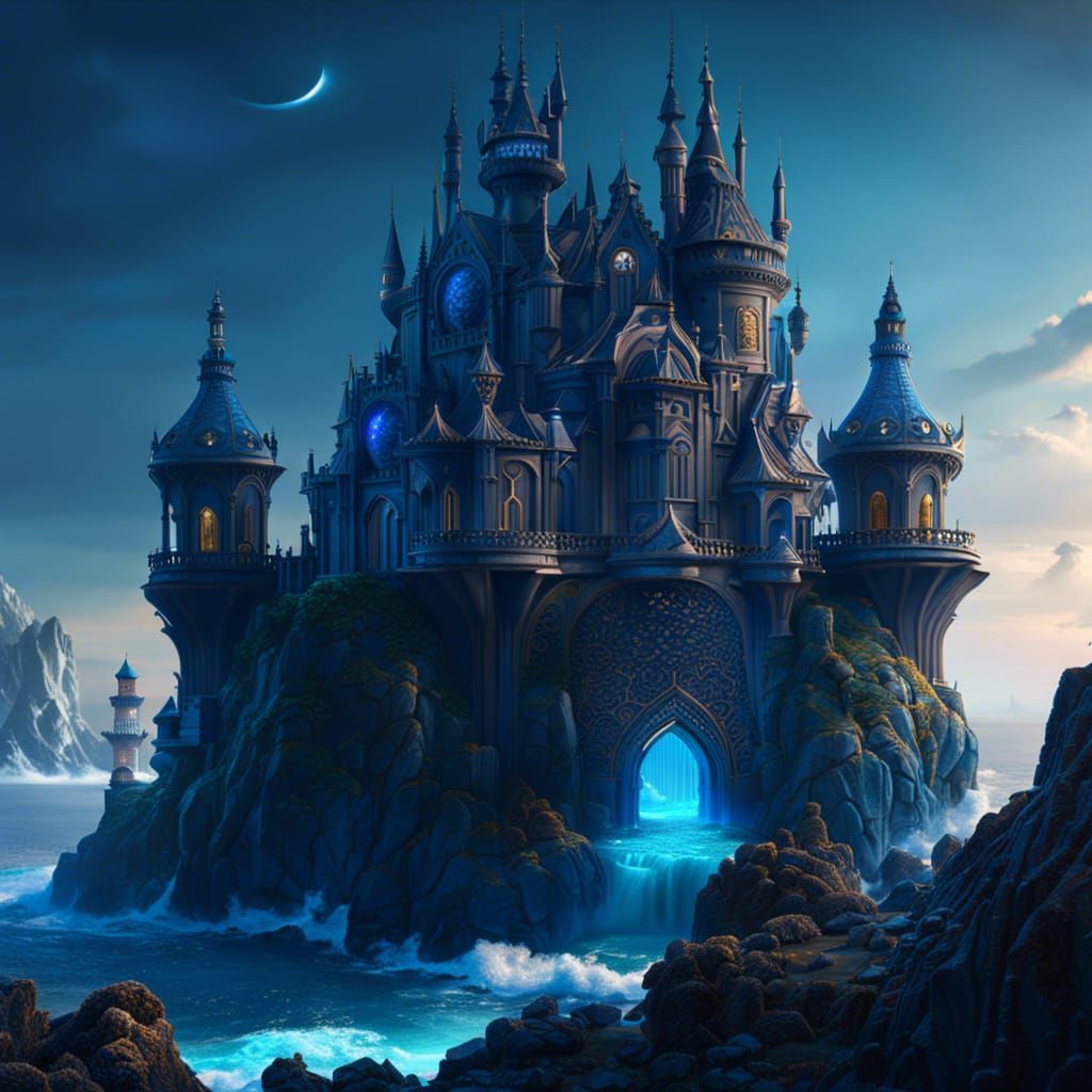 Fantastical Ocean Castle Concept Art in 8k