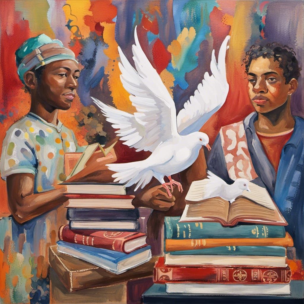 Cultural Justice Dove and Books in Gouache Watercolor