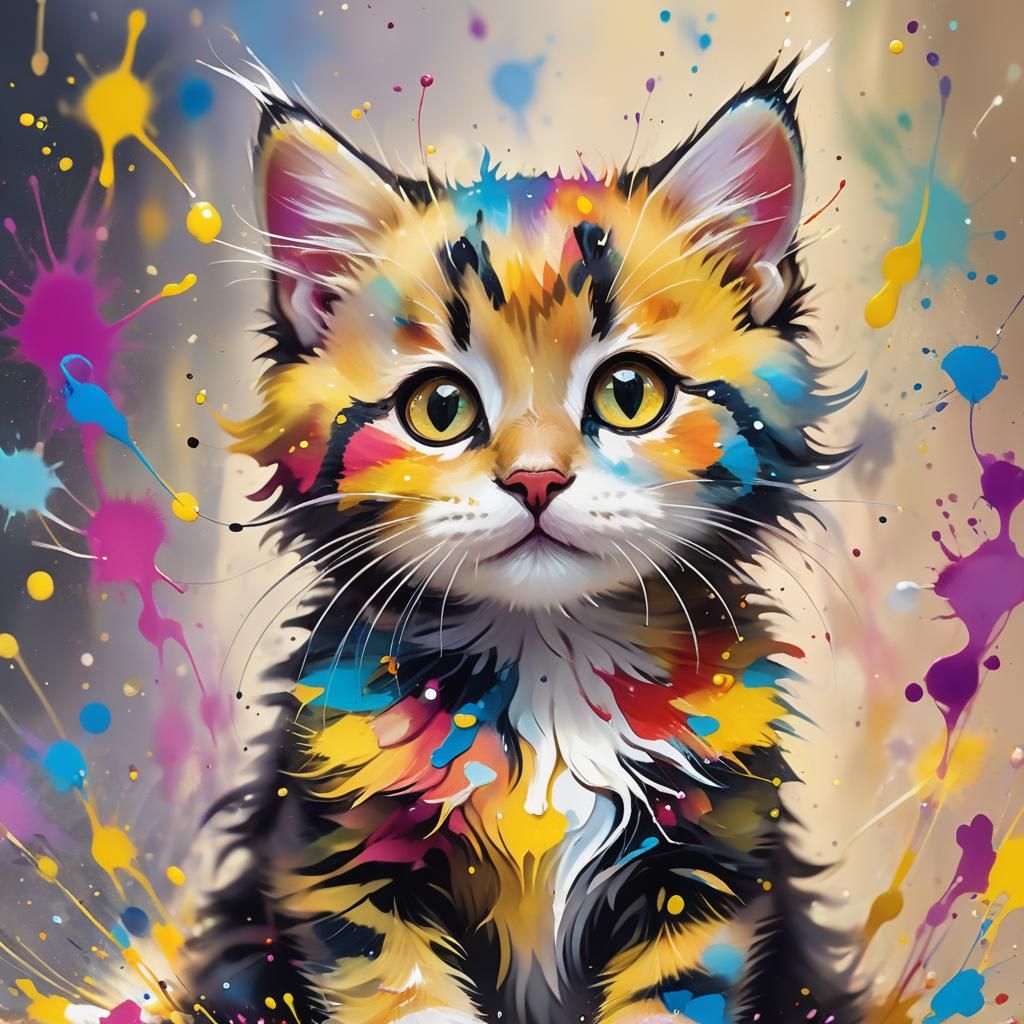Colorful Kitty Portrait in a Dreamlike Style