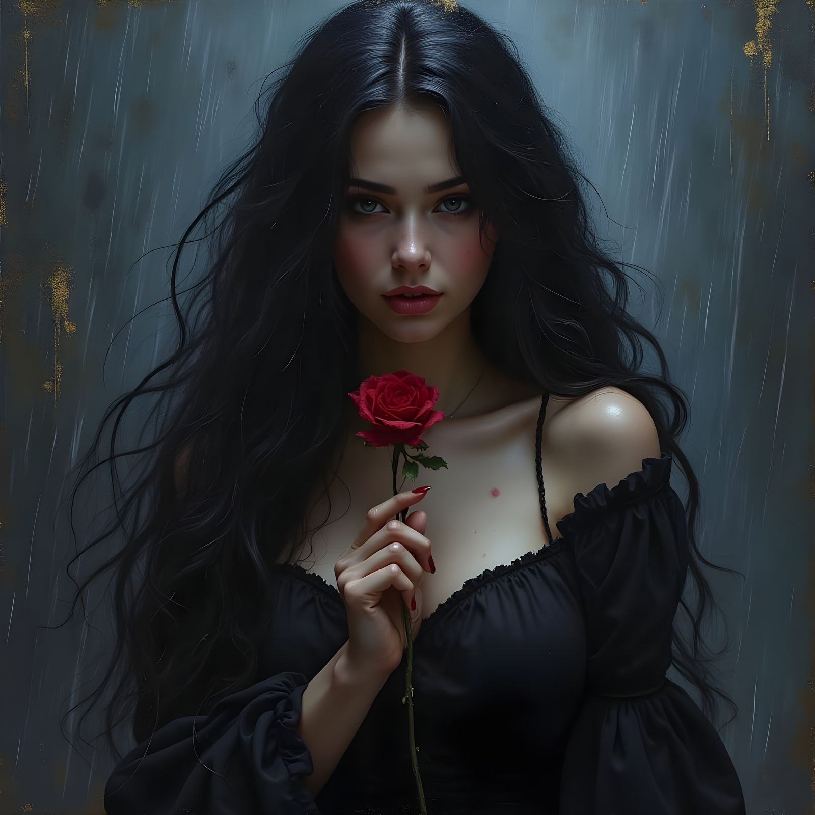 Ethereal Pirate Maiden Basks in Nighttime Rain