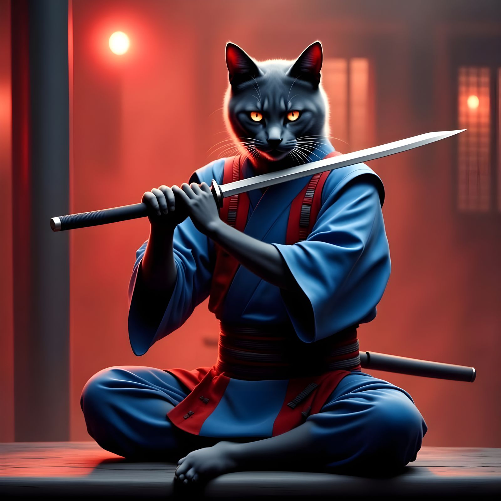 Japanese Ninja Cat in Stealth Mode at a Tokyo Restaurant