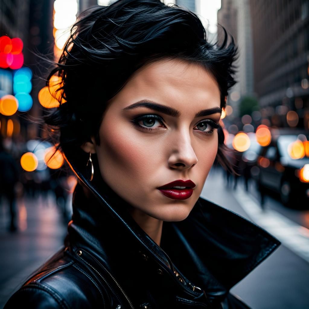 Gothic Beauty in New York Street: Modern Ink Painting