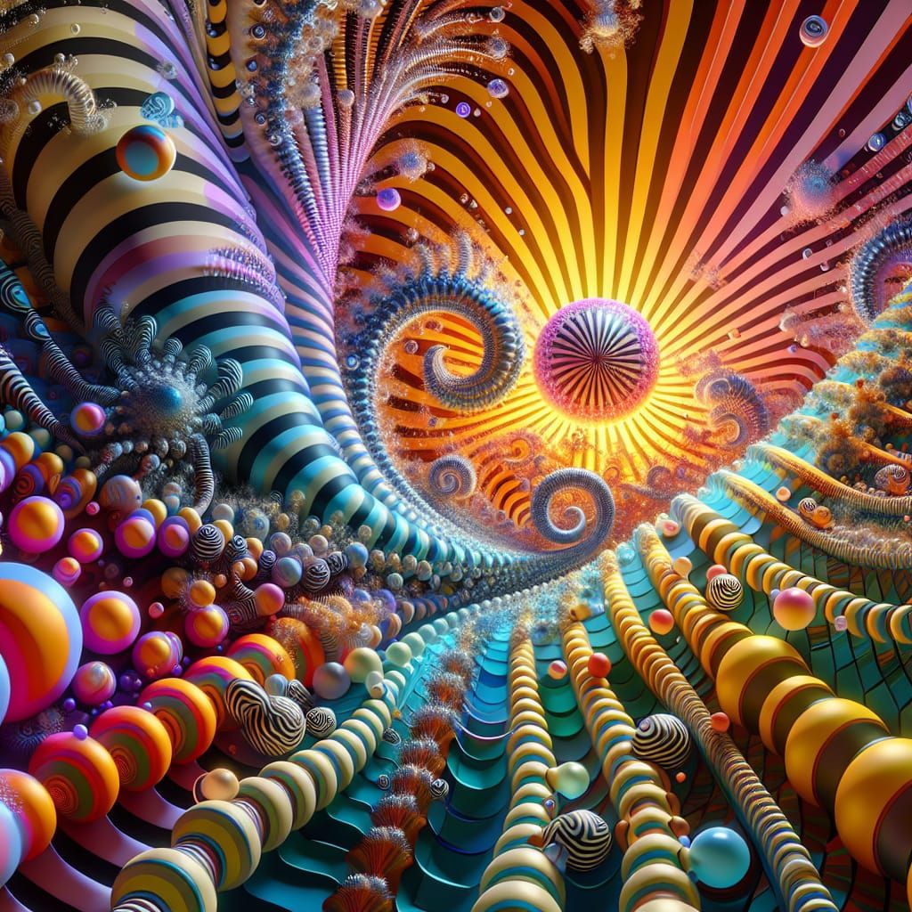 Fractal Alien Ecosystem with Zebra Stripes in Saffron Light