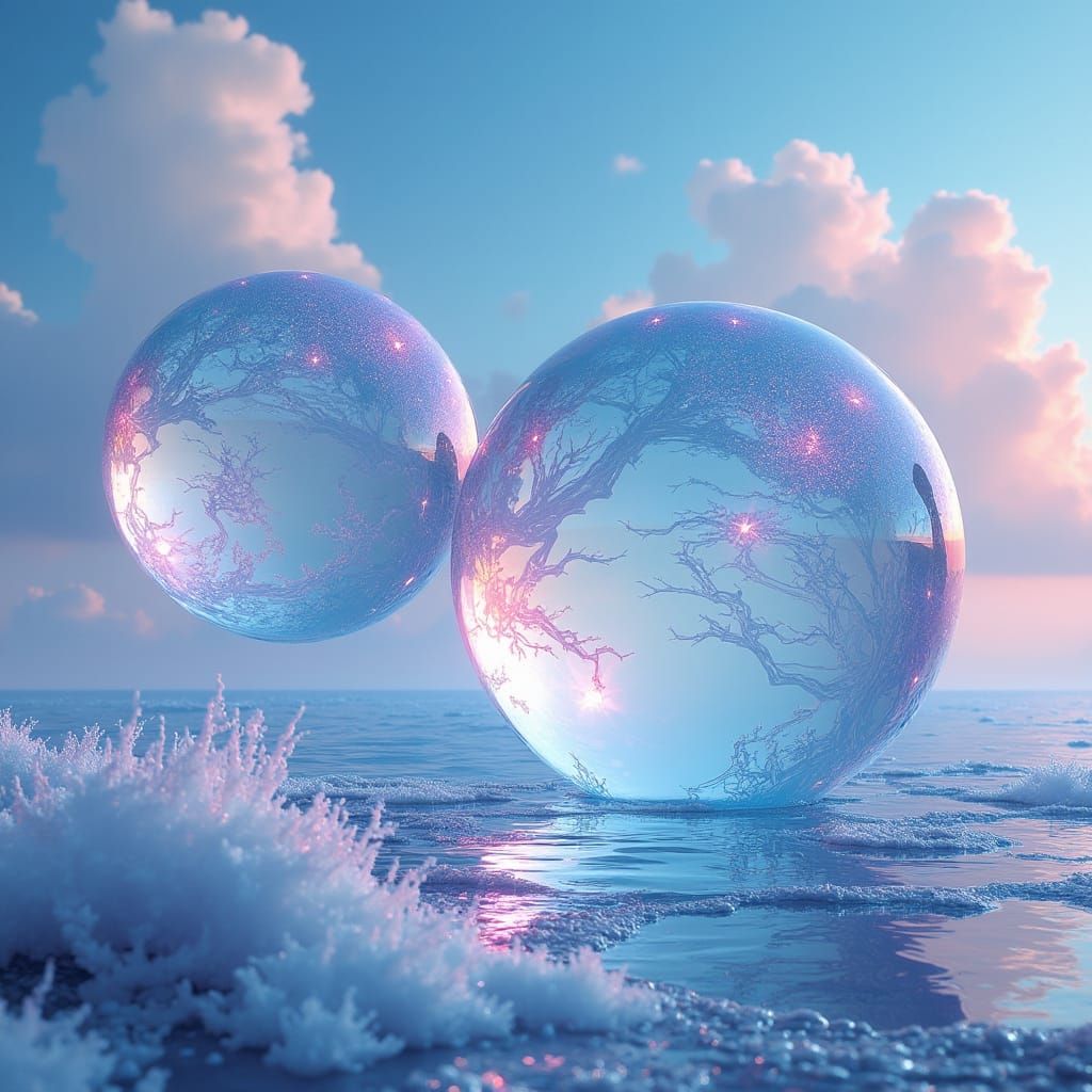 Ethereal Glass Spheres in a Fantasy Realm