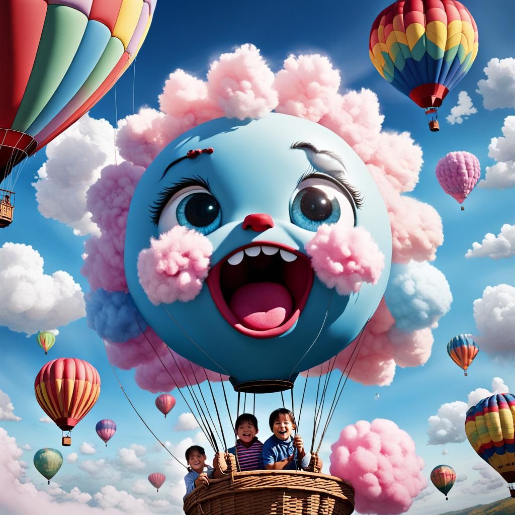 Child's Dream: Hot Air Balloon Ride in Fantasy Art