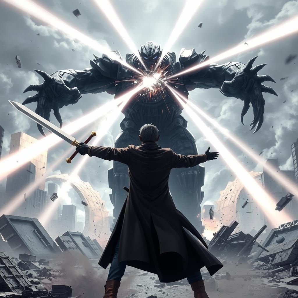 Detective Battles Kaiju with Energy Sword in Anime City