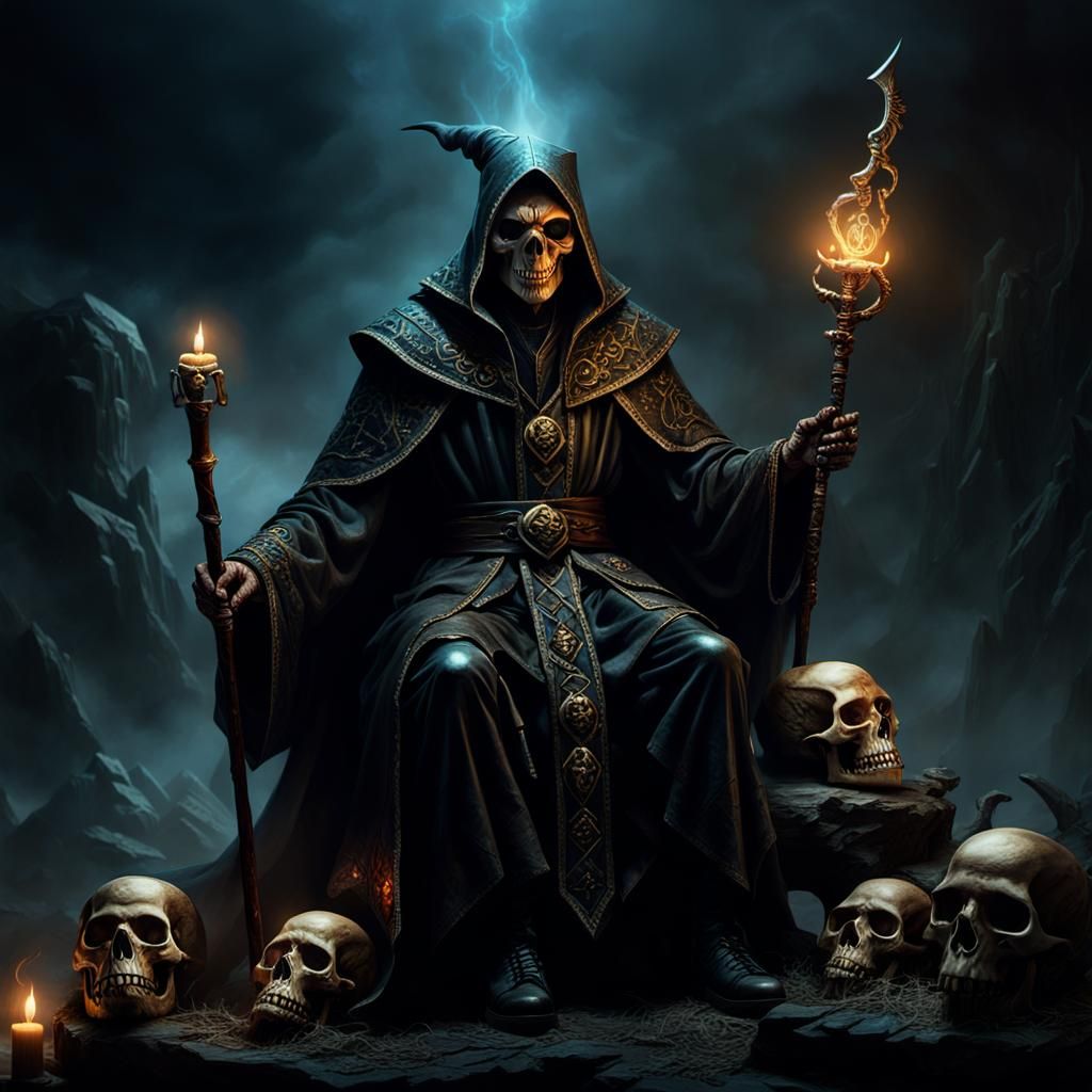 Dark Wizard with Glowing Eyes in Dark Fantasy Art