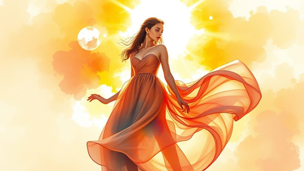 Woman Emerges from Sunlight in Dreamy Watercolor