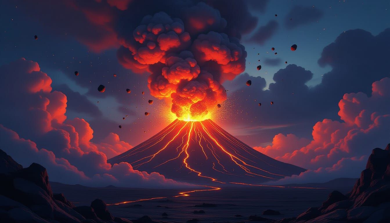 Dramatic Volcano Eruption in Epic Matte Painting Style