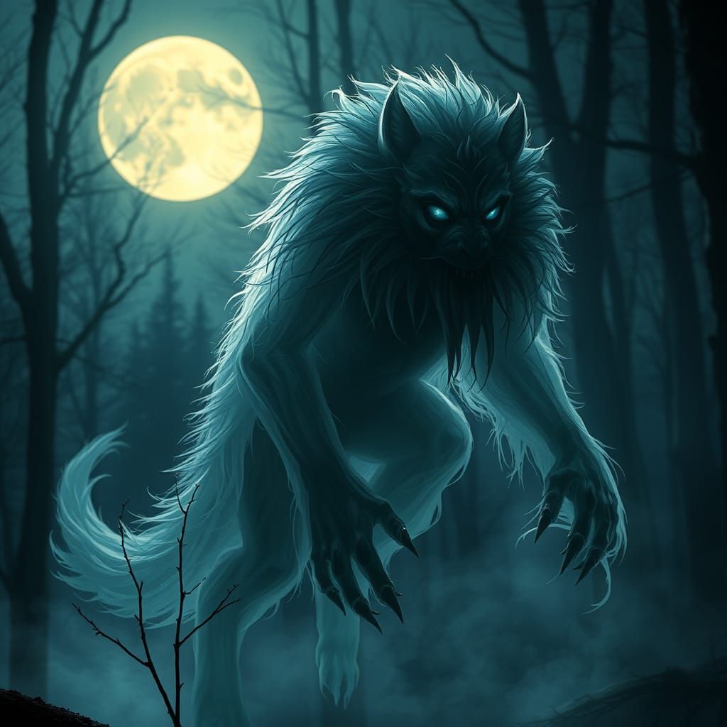 Haunting Ghostly Werewolf in Moonlit Forest