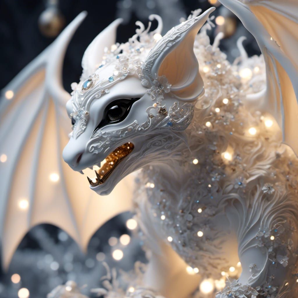 Intricate Porcelain Bat in a Glittery Fantasy