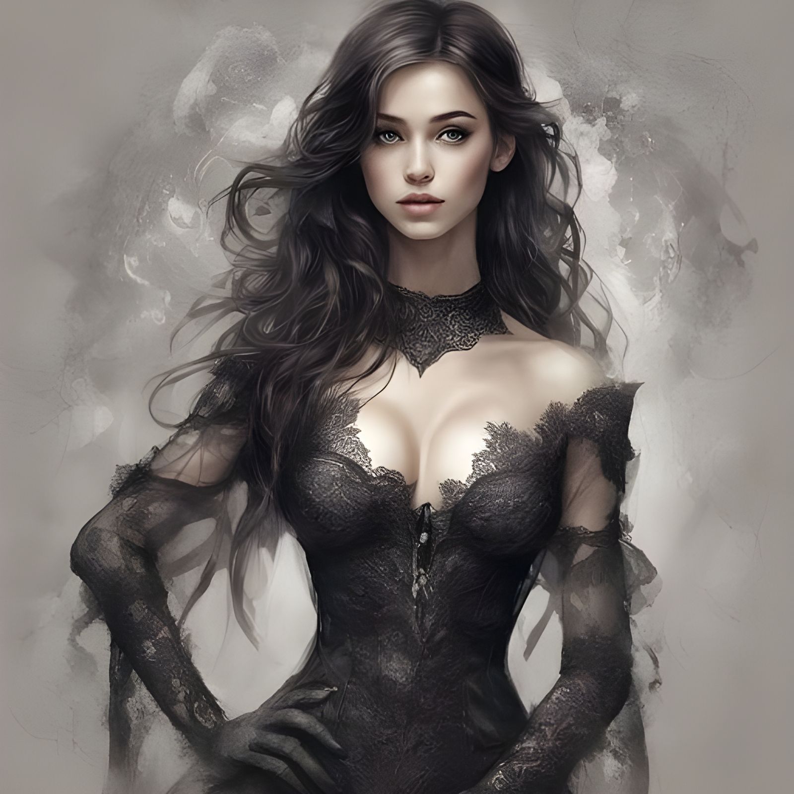 Beautiful Girl Portrait in Black Lace: Realistic Style