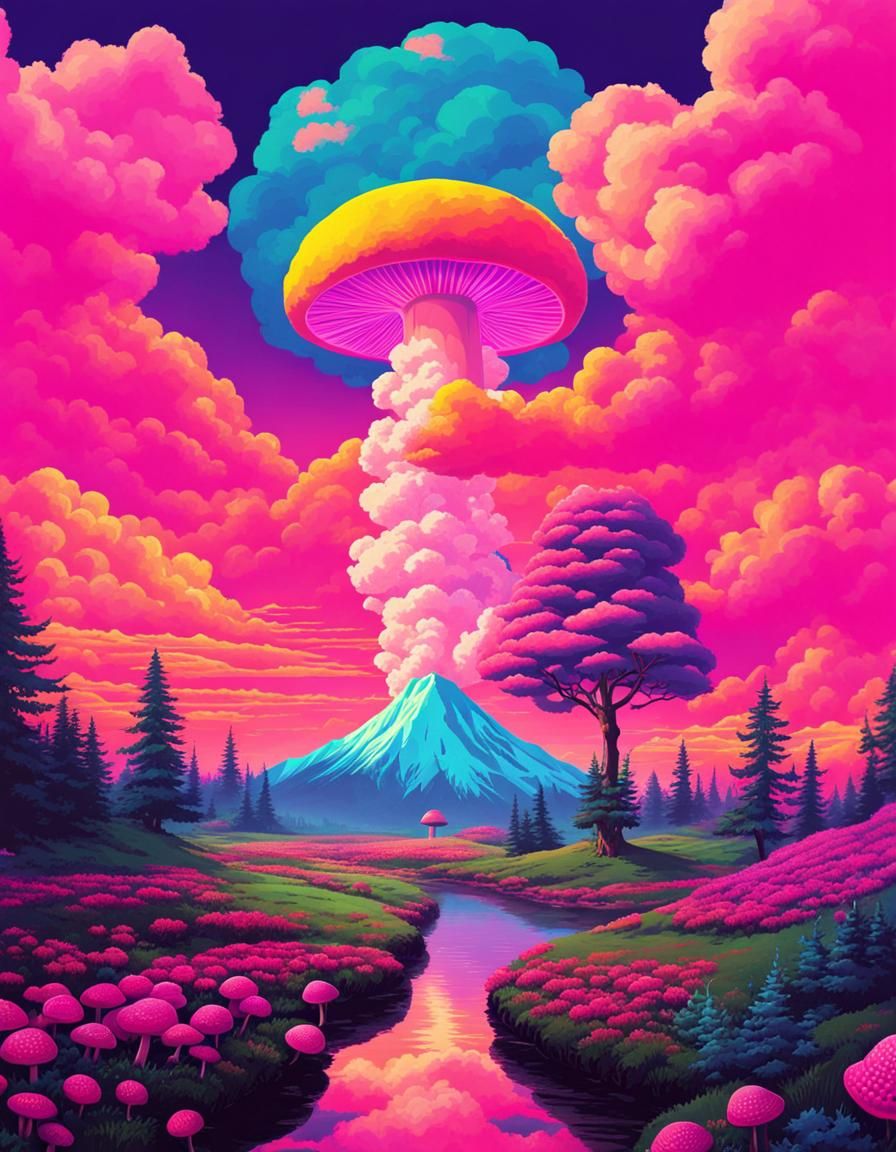 Vaporwave Atomic Cloud in Wonderland Style