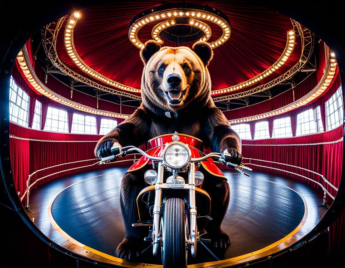 Motorcycle Bear in Globe of Steel