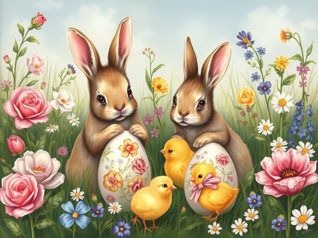 Enchanted Easter Meadow: Renaissance Style Floral Art