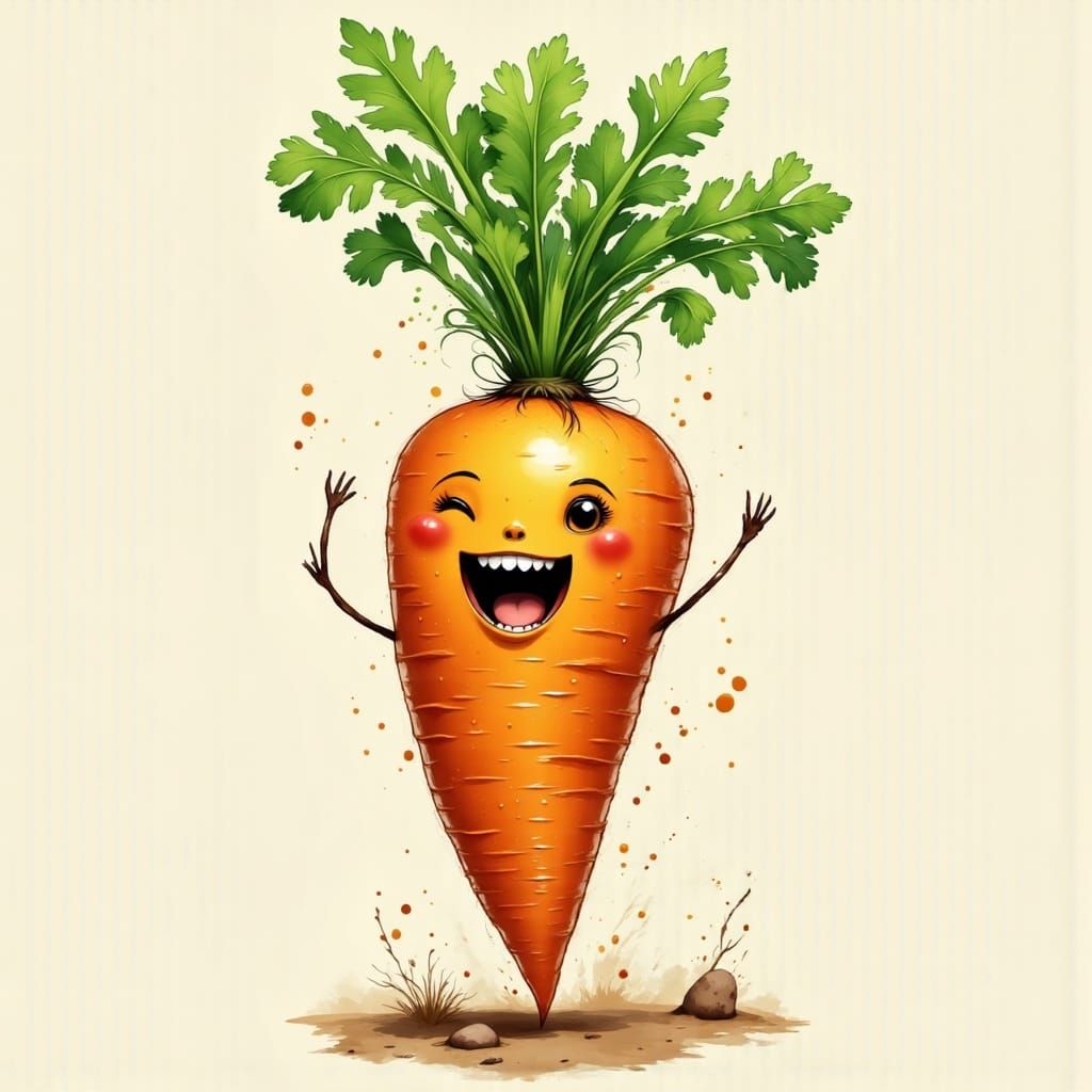 Cute, Whimsical Carrot Creature in a Fluxy Landscape