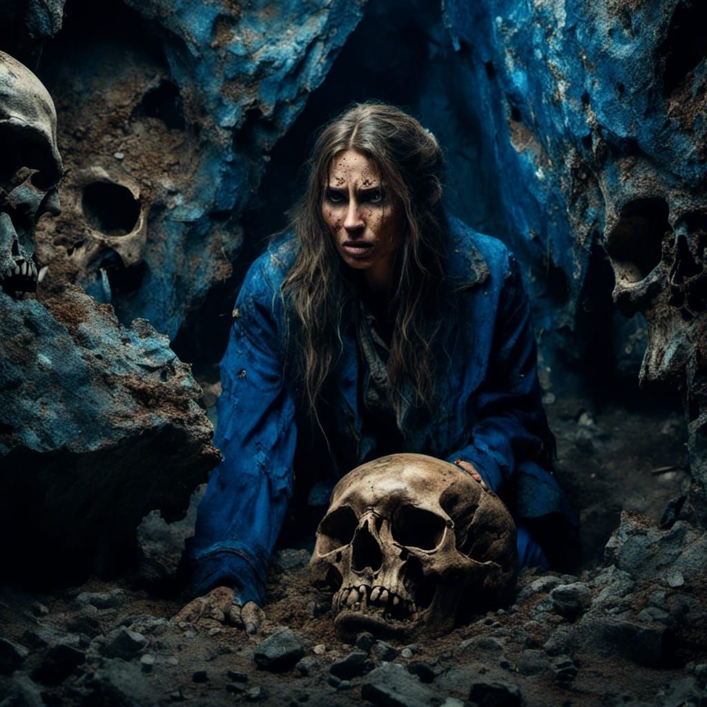 Angry Woman Destroys Skull in Blue Cave