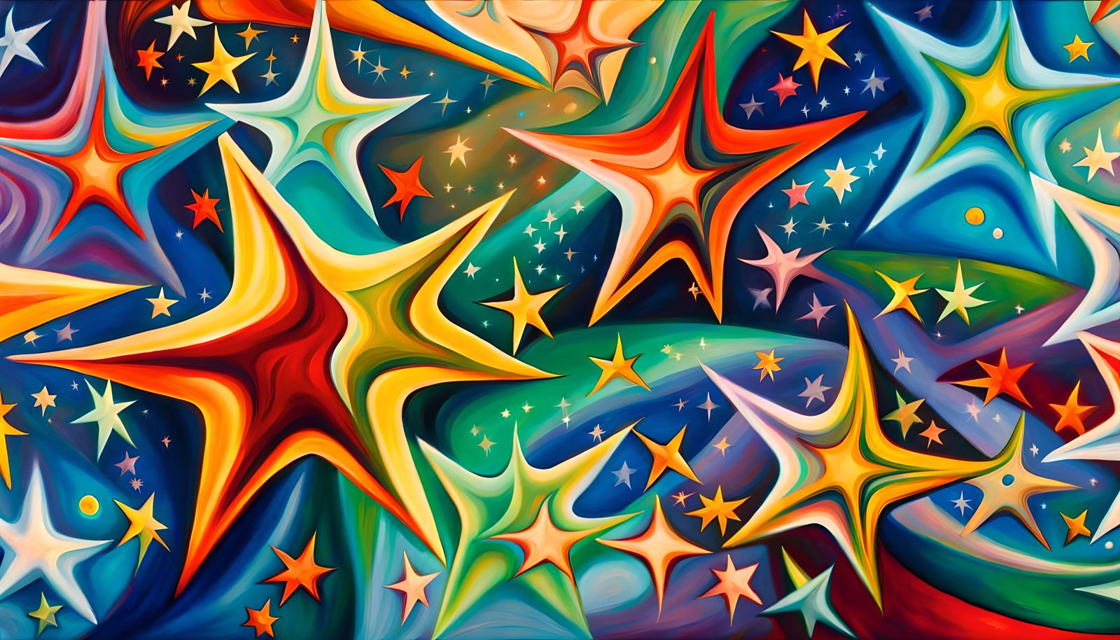 Iridescent Stars Surrounded by Cosmic Energy in Abstract Sty...