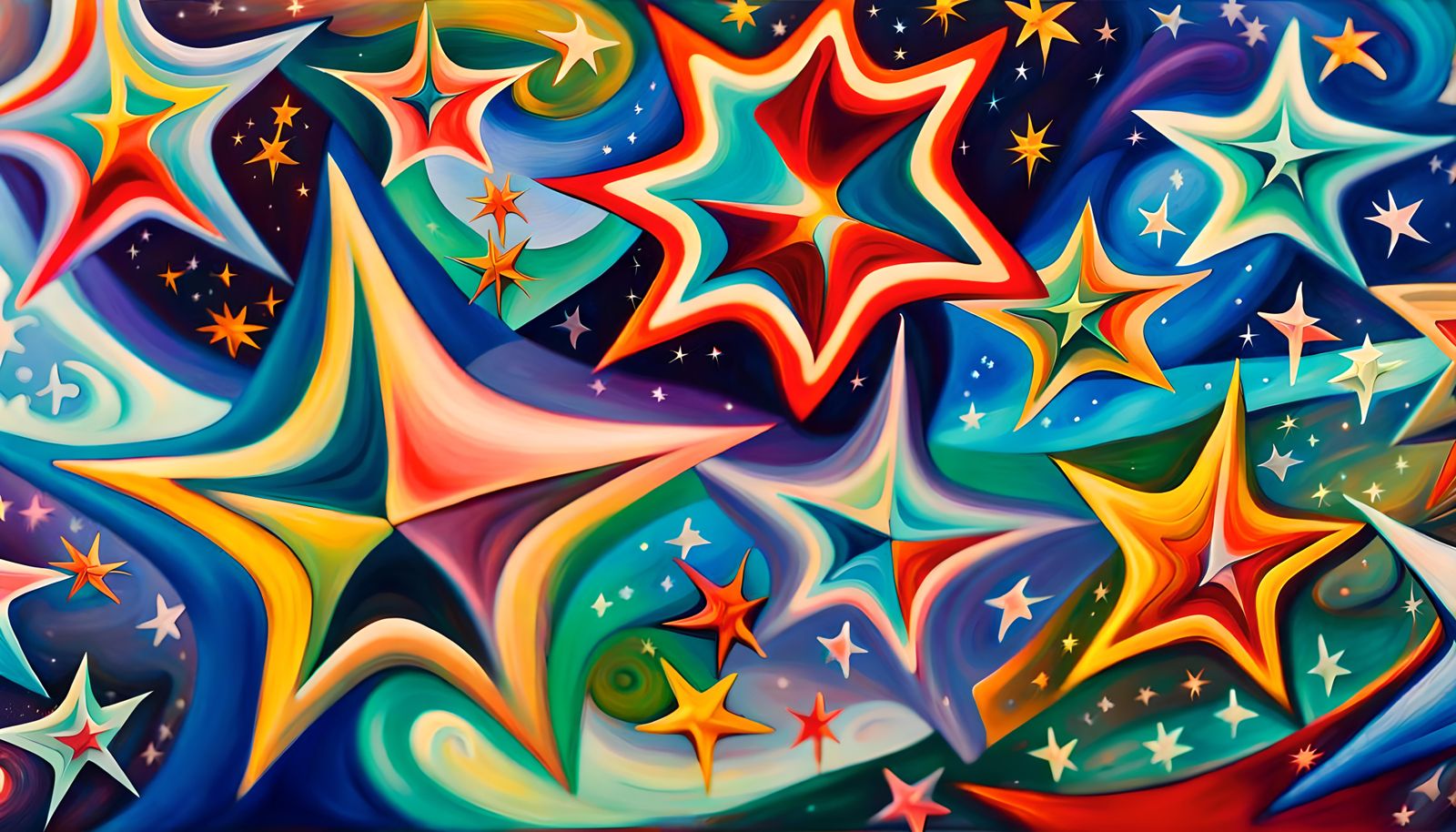 Iridescent Stars Swirl in Abstract Expressionist Cosmic Danc...