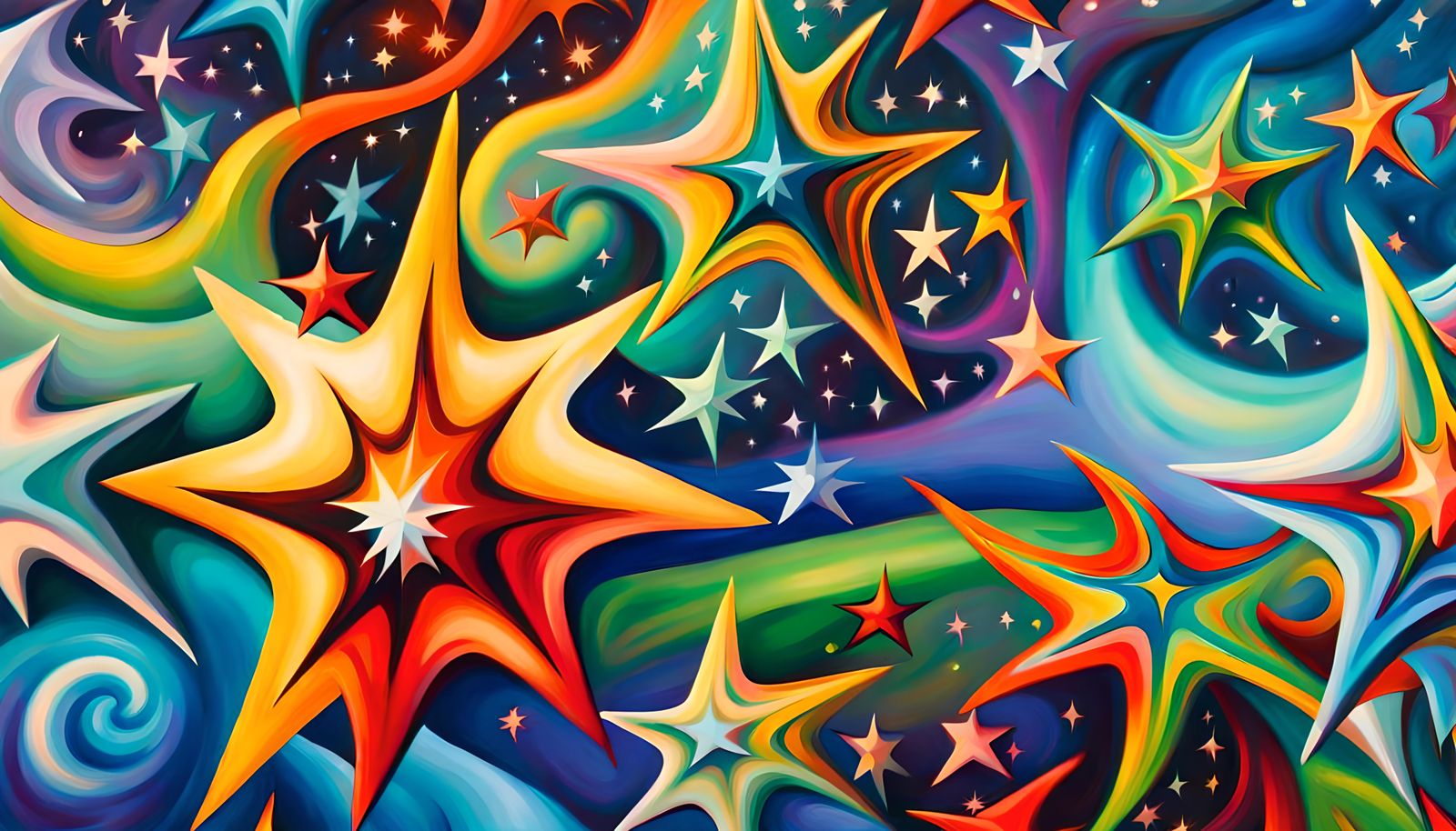 Iridescent Stars in Abstract Expressionist Cosmic Swirl