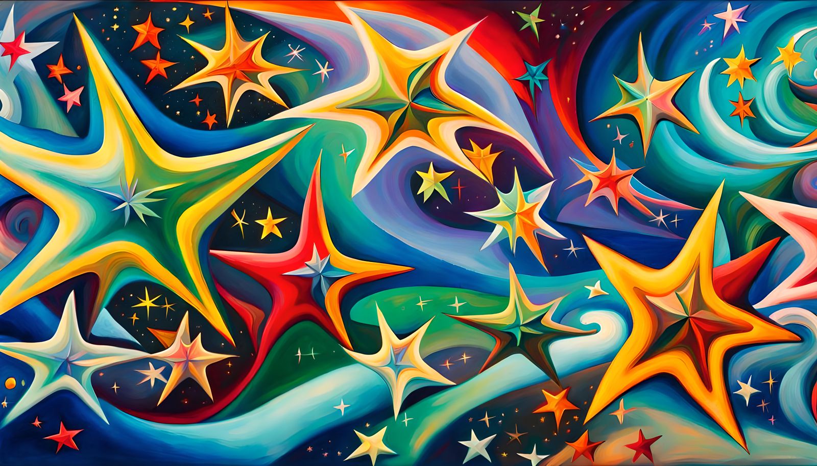 Iridescent Stars in Abstract Expressionist Impasto Style