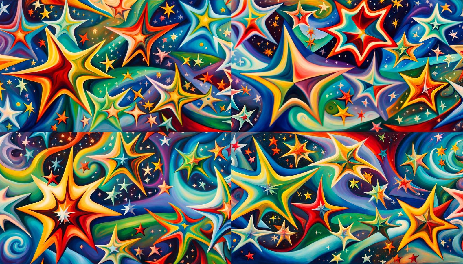 Iridescent Stars in Cosmic Swirls: Abstract Expressionism