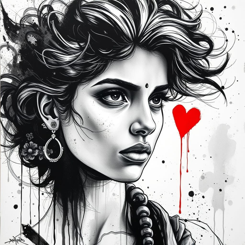 Indian Goddess Radiates Strength and Mystery in Ink and Char...