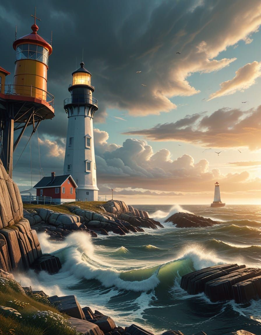 Cyberpunk Quantum Lighthouse Masterpiece