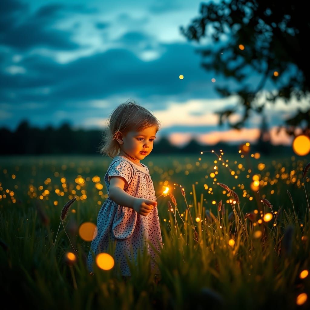 A Child Chases Fireflies Under Summer Stars