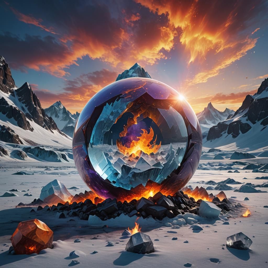 Icy Wasteland with Burning Fire Core
