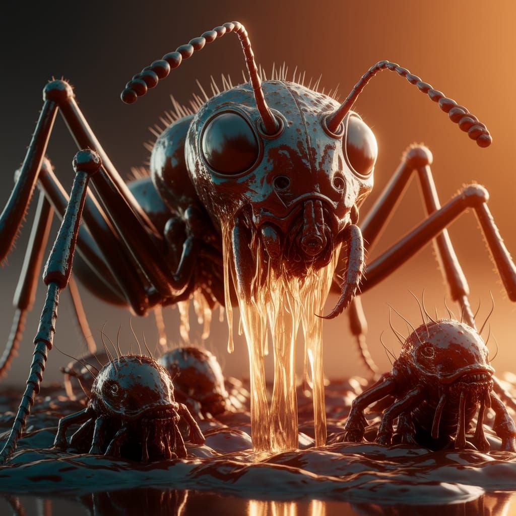 Biomechanical Horror: Close-Up of a Twisted, Slime-Covered A...