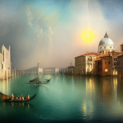 Venice Harbor in Watercolor Style