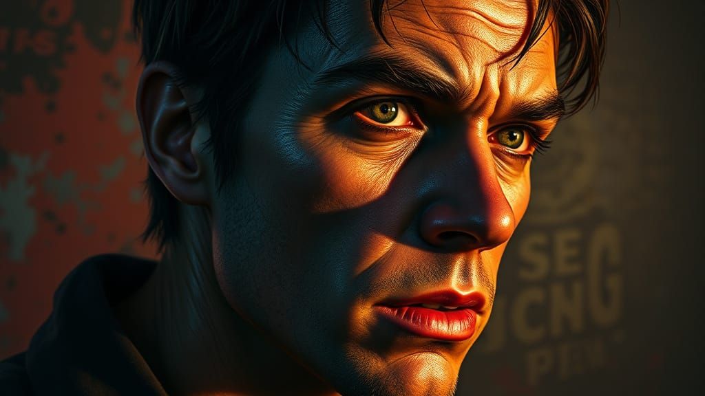 Hyperrealistic Portrait with Dramatic Shadows and Texture