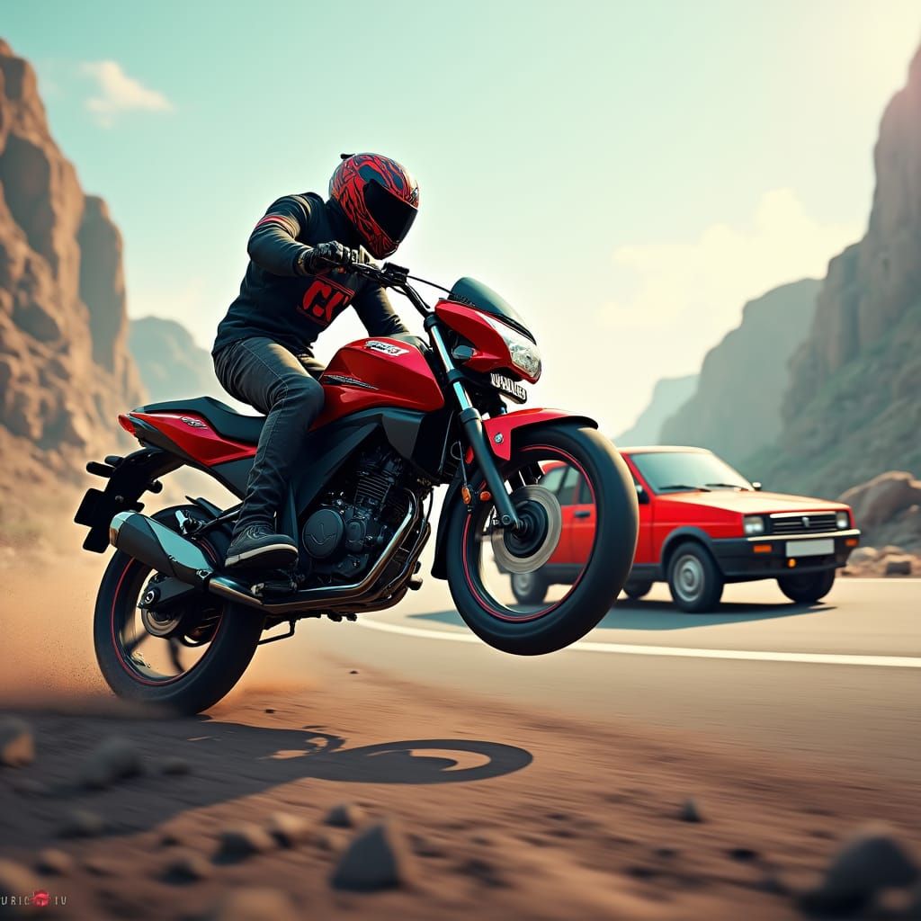 Motorcycle Wheelie Chase: Fantasy Concept Art