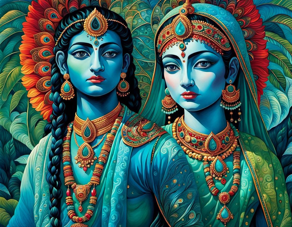 Krishna and Radha: Indian Gods in Biopunk Style